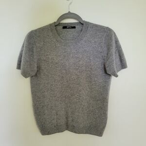 Quince Womens Cashmere Sweater Tee Medium Gray Crew Neck Short Sleeve Classic